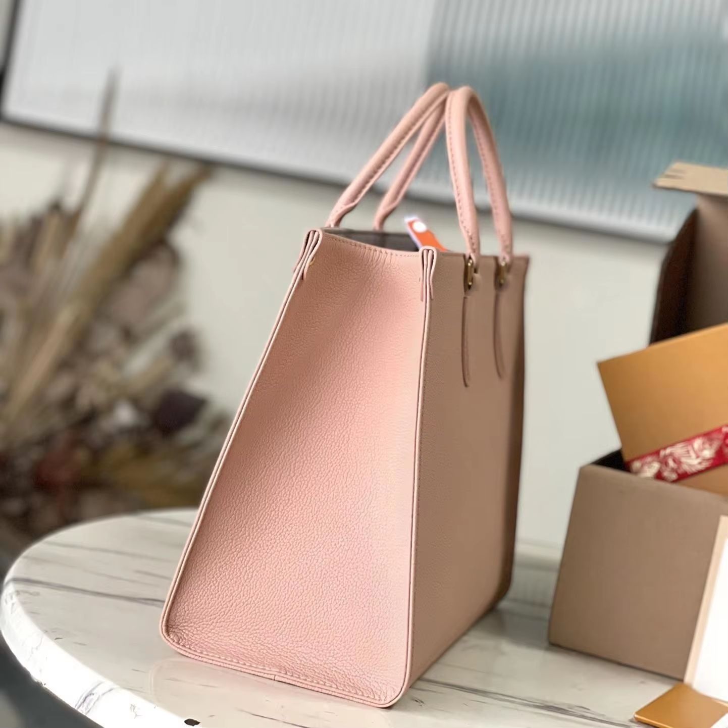 Shoulder Bag Structured - Blush pink granular leather structured handbag