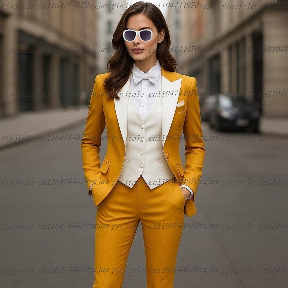 Women Formal Wear Set - Yellow And White Formal Business Women