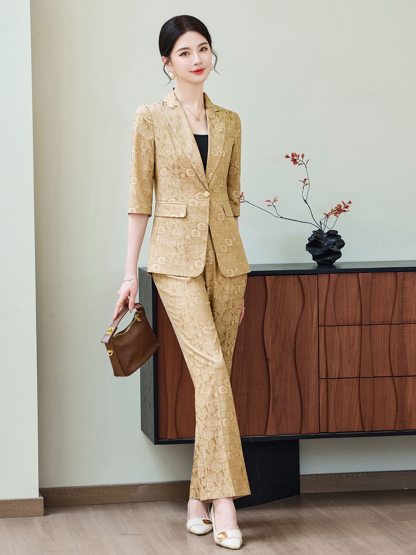 Fashion Apricot Half Sleeve Pr - Women Formal Wear Pants reseña y precio