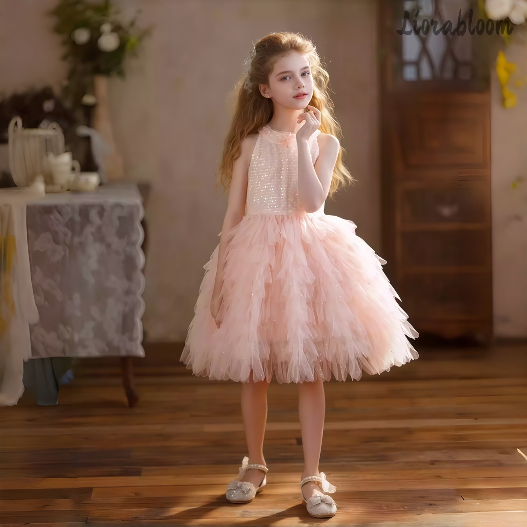 Girls' Pink Halter Dress Flora - Formal Attire Woman reseña y precio