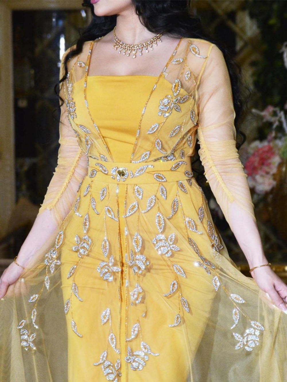 Elegant Yellow Caftan Evening  - Yellow Formal Wear Women reseña y precio
