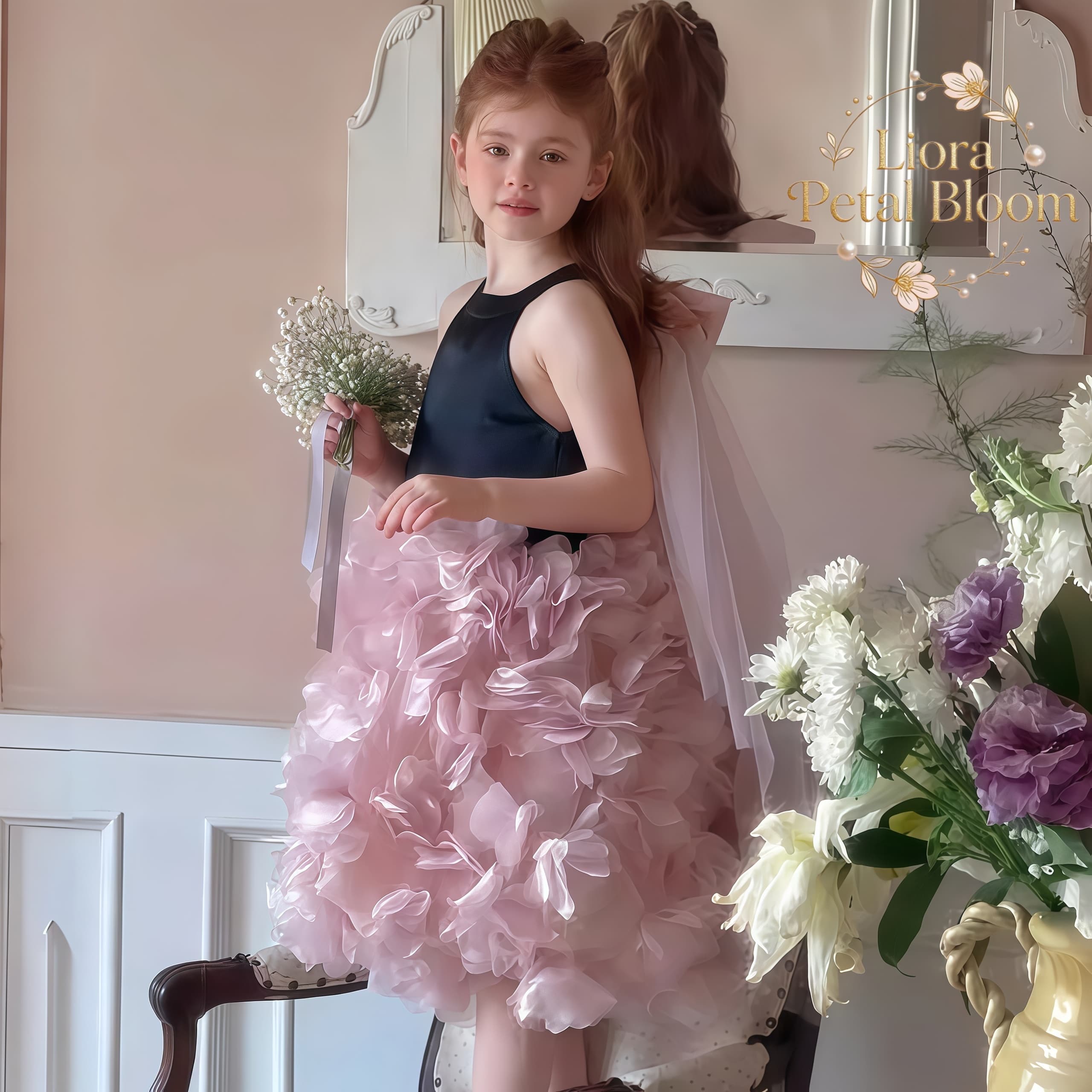 Girls' Black Floral Tulle Dres - Formal Attire Woman reseña y precio