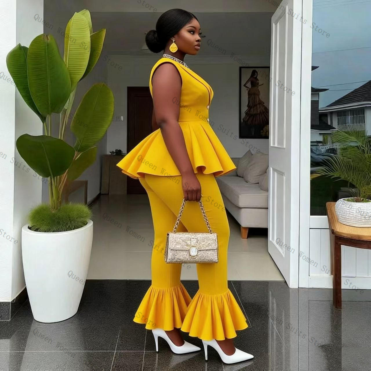 Yellow Women Suit Pants Set 2  - Yellow Formal Wear Women reseña y precio