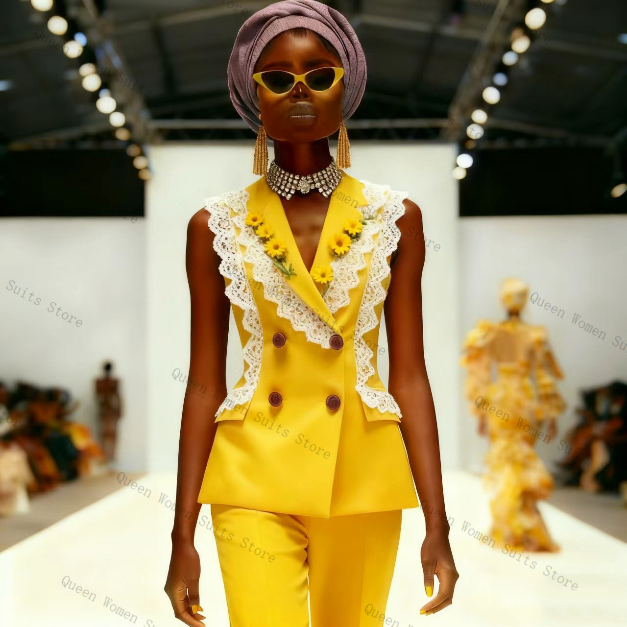 Yellow White Lace Women Suit P - Yellow Formal Wear Women reseña y precio