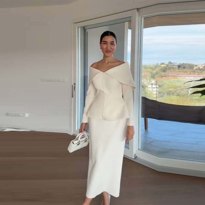 Elegant French White Peplum Tw - Women Formal Wear Set reseña y precio