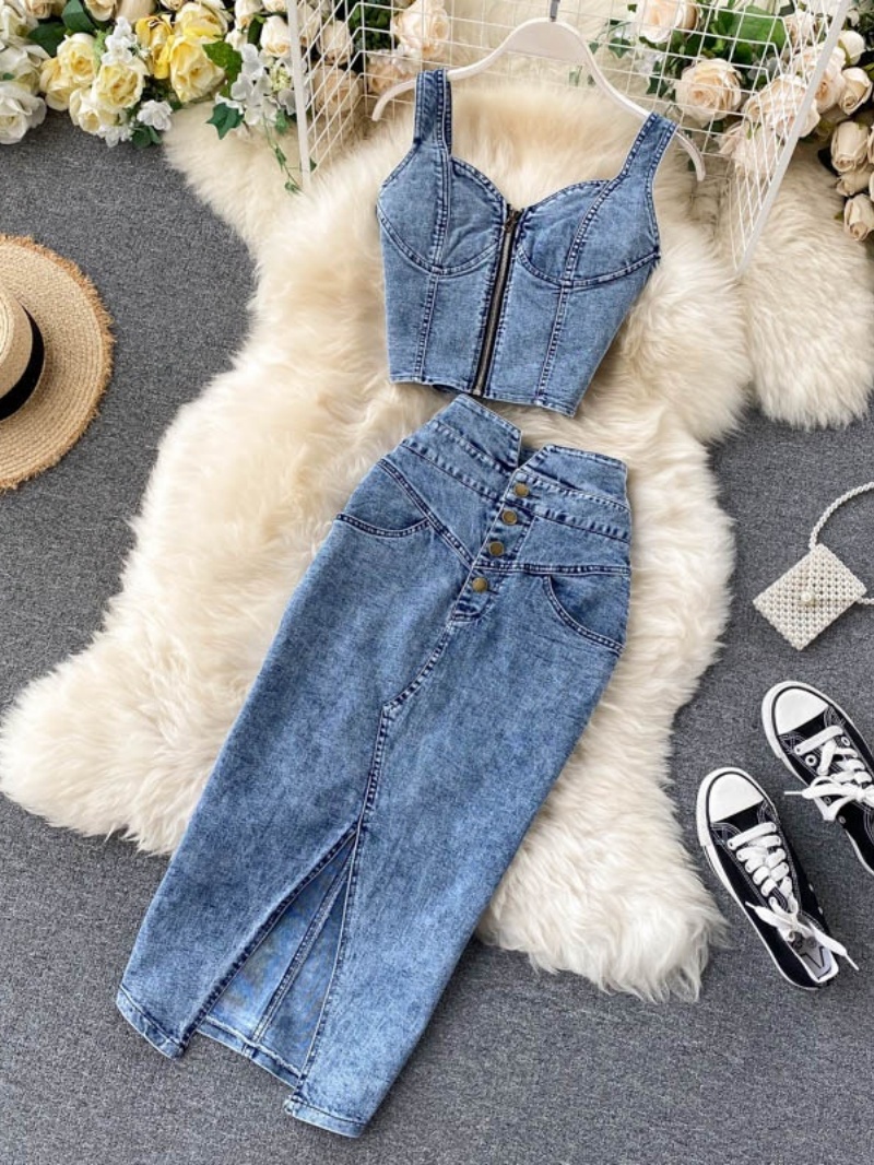 Fashion Denim 2 Piece Sets Wom - Shift Dress Sleeveless reseña y precio