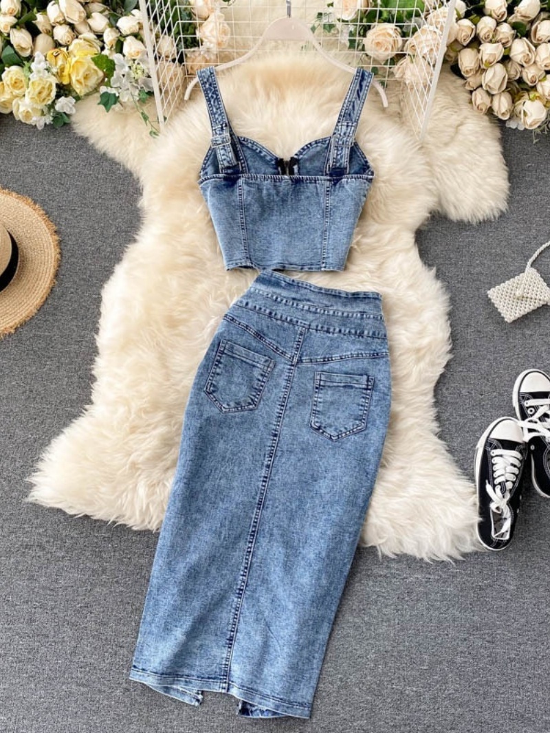 Fashion Denim 2 Piece Sets Wom - Shift Dress Sleeveless reseña y precio