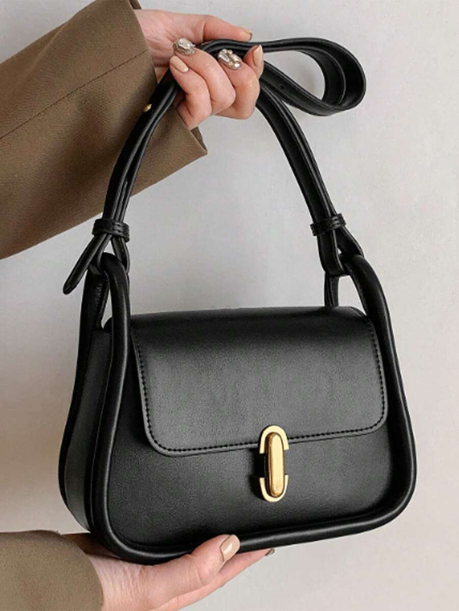 Elegant Black PU Leather Shoul - Shoulder Bag Structured reseña y precio