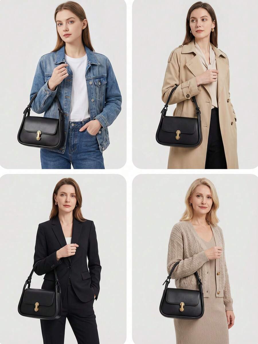Elegant Black PU Leather Shoul - Shoulder Bag Structured reseña y precio