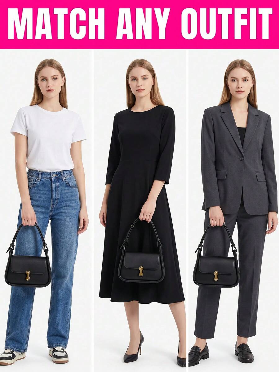 Elegant Black PU Leather Shoul - Shoulder Bag Structured reseña y precio