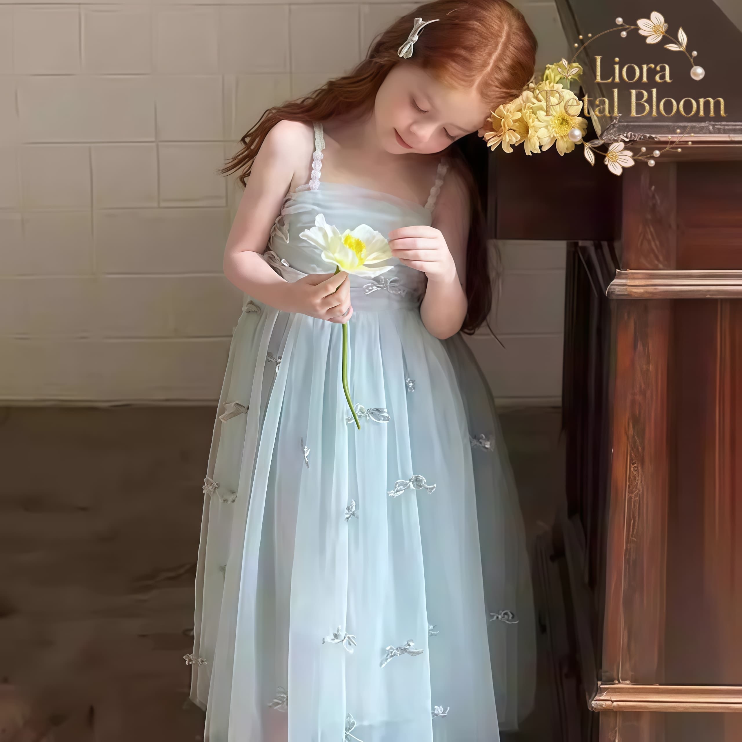Girls' Blue Bow-Accent Dress G - Formal Attire Woman reseña y precio